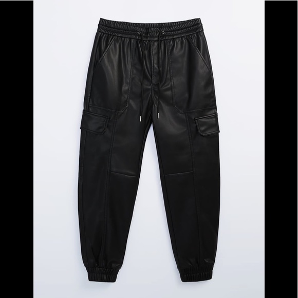 Zara Faux Leather Cargo Pants Black 